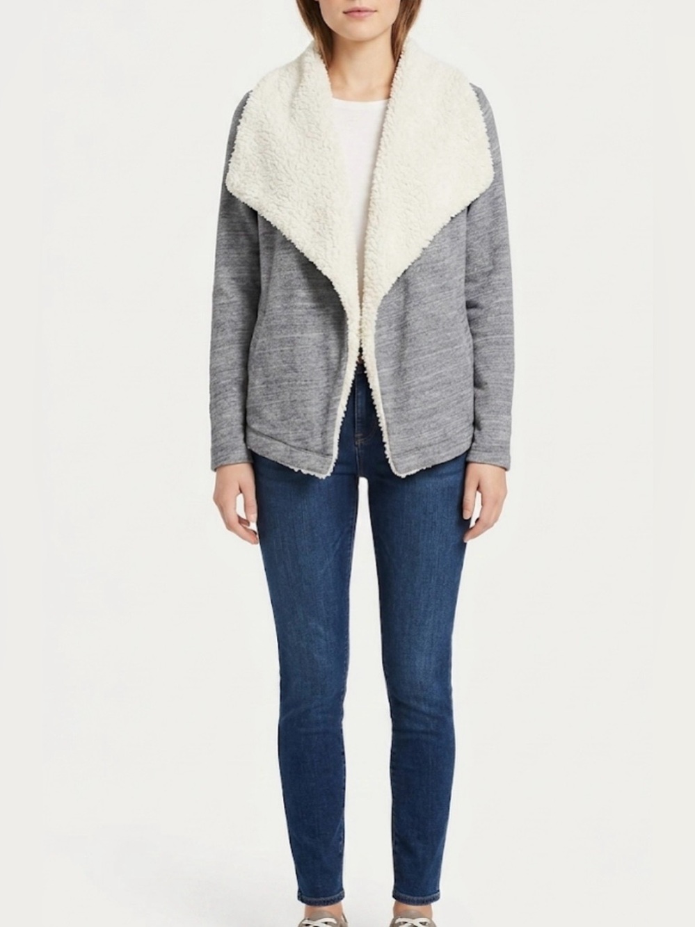 LOFT Gray Fleece Sherpa Collar Jacket - Size Small
